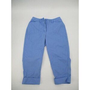 Talbots Womens Pants 8 Petite Blue Cropped Button Zipper Casual Cotton Preppy
